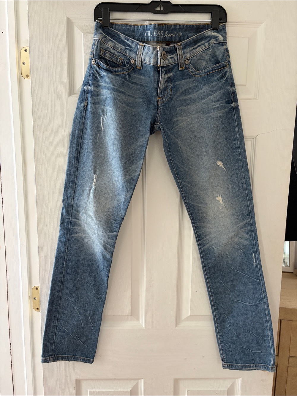 GUESS Blue Washed Distressed Slim Jeans